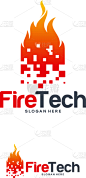 digital fire logo designs concept pixel fire logo