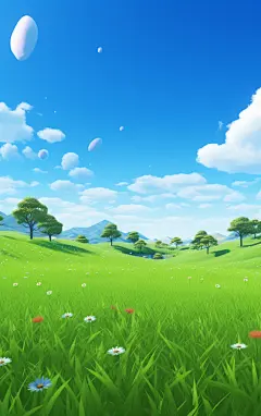 简约蓝天白云草地壁纸