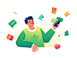 Subscribe to notifications coupon flat gradient green heart horn illustration like love man news notice radio broadcast red envelopes star tan