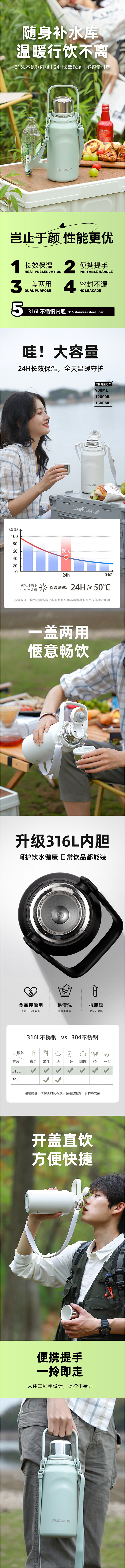 富光保温杯大容量水杯高颜值杯子316L不...