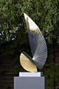 Mirror polished stainless steel & gold Fabricated or Forged Metal Abstract sculpture by sculptor Thomas Joynes titled: 'Aurora Borealis - polished stainless steel'