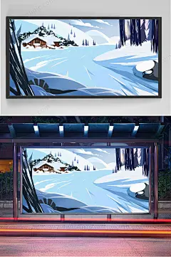 精美雪地雪景插画