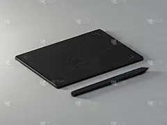 带触控笔的图形平板电脑- 3D插图
