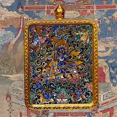 西藏纯手绘唐卡吊坠扎基拉姆大黑天文殊菩萨药师佛普贤菩萨本命佛-淘宝网