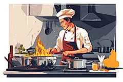 厨师大厨烹调扁平风插画