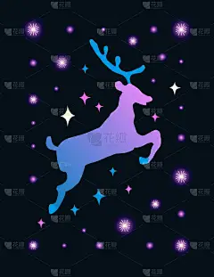 矢量插图与动物剪影。可爱的北极鹿与星和星座。卡通魔术背景可用于新年和圣诞贺卡, t-shirt 打印