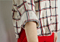 韩国单条纹少女学院风翻领宽松前短后长蝙蝠袖大格子衬衫女装-淘宝网