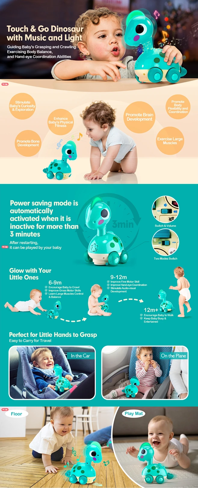 Aiduy Musical Elephant Baby Toy - Light Up Plush Toy For Infants 0-12 Months With Sounds & Lullabies