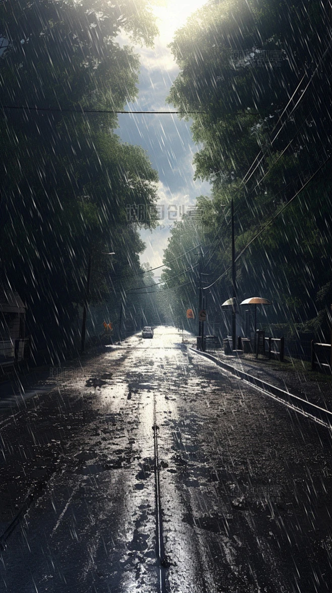 极端天气下雨天暴风雨道路树木夏天夏季图片_天气图片素材-花瓣网