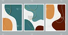 现代抽象绘画。金色的涂鸦线条。流体几何形状的集合。抽象手绘水彩效果形状。家居装饰设计。现代艺术打印。