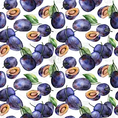 无缝水彩李子背景图案