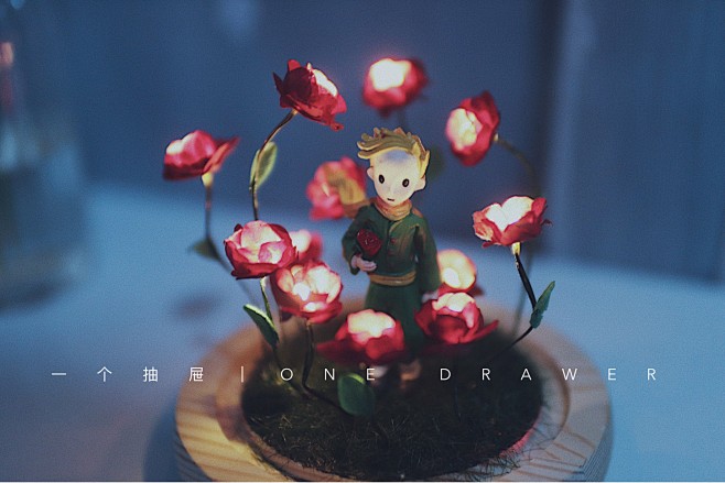 一个抽屉 小王子玫瑰花丛小夜灯手工diy...