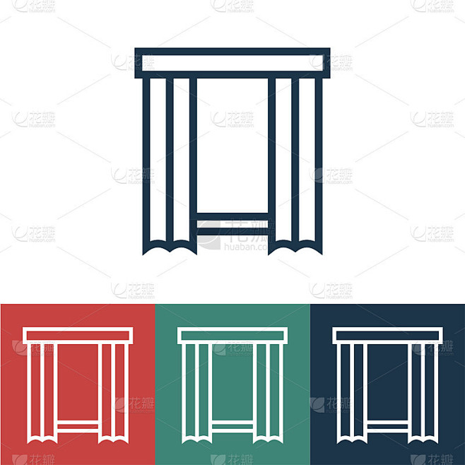 带窗帘的线条图标窗口
