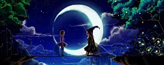一座桥梁一个女孩与魔法师童话夜晚桌面壁纸