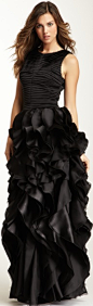 Halston Heritage Pleated Bodice Ruffle Gown