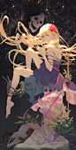 Dark fantasy anime art - drawing - girl , skeleton reaper