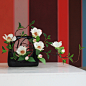 台湾现代时尚高仿真花套装红色山茶花陶瓷器客厅家居创意花艺摆件-淘宝网