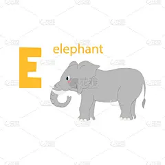 可爱的大象的名片。字母与动物。五彩缤纷的设计，教孩子们字母表，学习英语。矢量插图在一个平坦的卡通风格