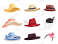 Set of women's fashionable hats of different color