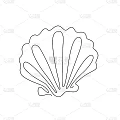 谢尔・莱恩艺术。病媒西谢尔。连续画线向量用于印刷海报、卡片、贴纸纹身.单行艺术。海洋贝壳的单线手绘图