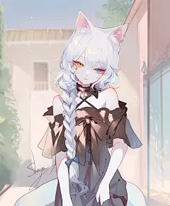 女孩 猫耳 白发 二次元 壁纸 动漫 插画