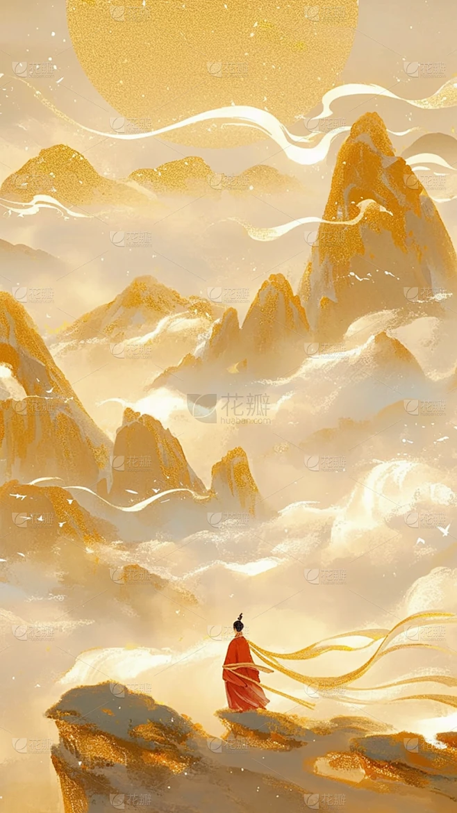 中国风系列鎏金山水敦煌风通用背景素材素材-花瓣网