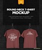 Free T-Shirt Mockup - Round Neck : Free round neck t-shirt mockups for creative apparel designers who are looking for ingenious  ways to showcase their apparel designs.  You can change the t-shirt design, preset colors and backgound using the Smart Object