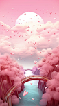 Tanabata scene, magpie bridge, pink, love hearts, stunning scenery, beautiful, simple flat