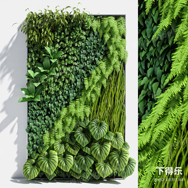 现代绿植植物背景墙3d模型ID:3007...