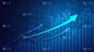 商业烛台图表股票市场投资交易的蓝色背景。看涨点，向上趋势图。经济向量设计