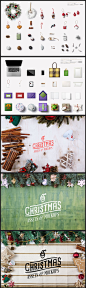 圣诞节日设计装饰素材  圣诞元素 背景 图片 PSD摆件分层源文件 mockups样机 智能贴图 圣诞节海报 圣诞老人 节日礼物