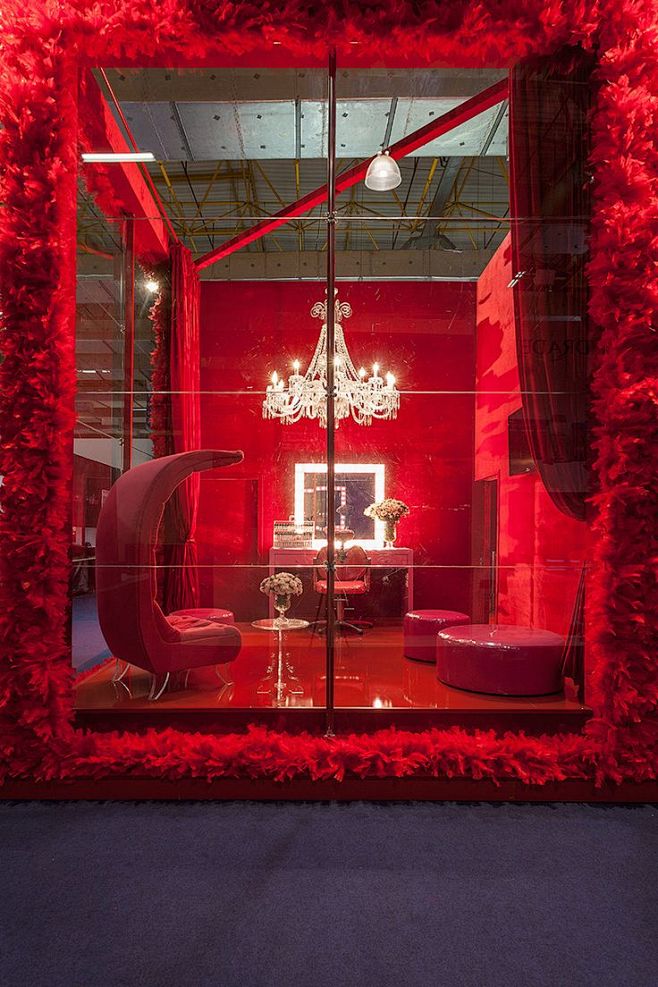 a red room with a ch...