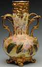 Zsolnay Vase with Two Curved Gold Handles.