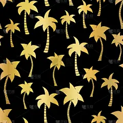 黄金,棕榈树,四方连续纹样,黑色背景,夏天,春天,黄色,黑色,纸,纺织品