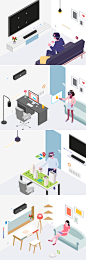 2.5D视角的物联网智能居家创意场景插画素材下载 V3[Ai]
