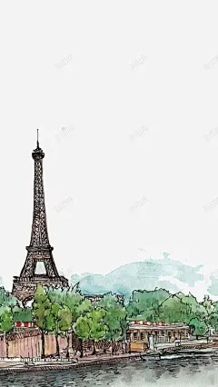 手绘埃菲尔铁塔高清素材 免抠 页面网页 平面电商 创意素材 png素材