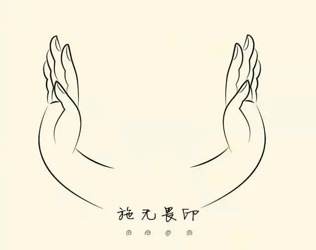 屈臂上举至胸前手指自然舒展手掌向外该手印表示佛为