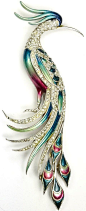 MB Boucher Giant Pave and Enamel Peacock Bird Pin: 