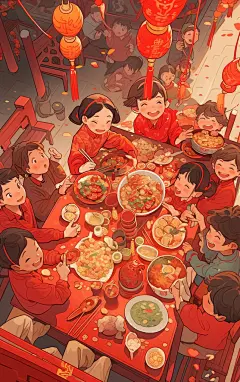 人物插画聚餐场景素材图AI图