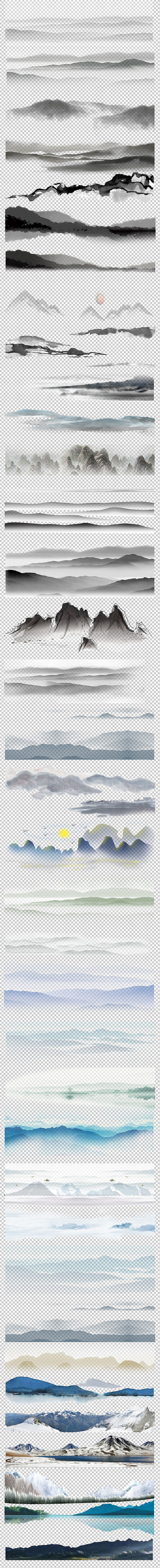 唯美水墨山水远山山脉山峰中国风背景免扣P...