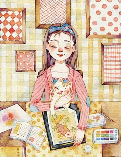 茜草染1-黑眼圈弟弟_少女,水彩,青春,小清新_涂鸦王国插画