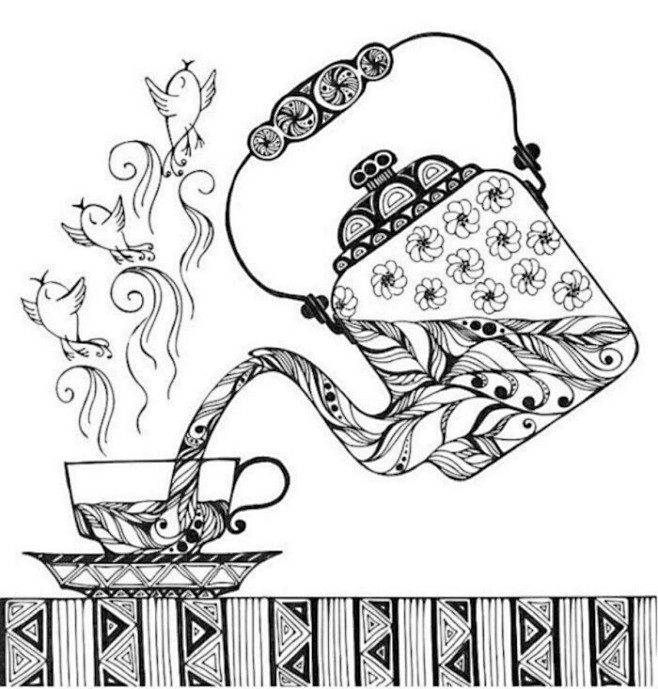 茶壶线描画，儿童画