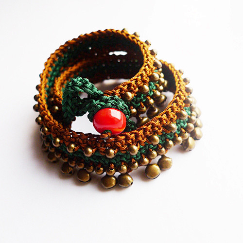 黑姑子原创手工民族饰品波西米亚风格玉线手编铃铛项链