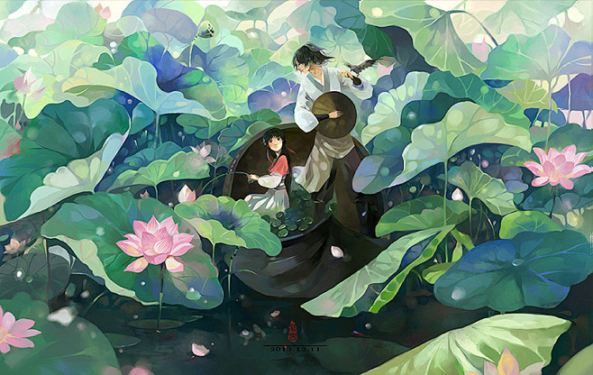 风剪杨柳与荷眠 作者: 花间. - 涂鸦...