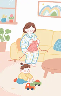 织毛衣温馨休闲场景