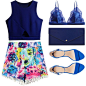 A fashion look from July 2015 featuring crop shirts, floral shorts and blue bra. Browse and shop related looks.