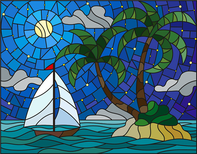 抽象色块海报背景山水风景彩色玻璃插图ai矢量设计素材6