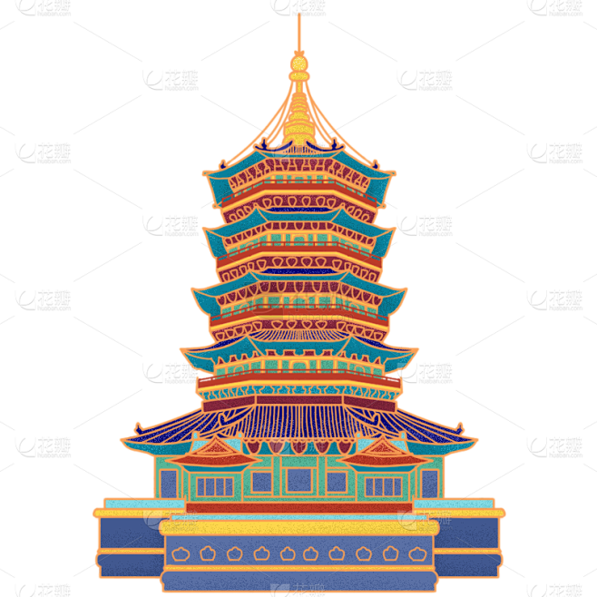 中国风-金边国潮建筑插画6