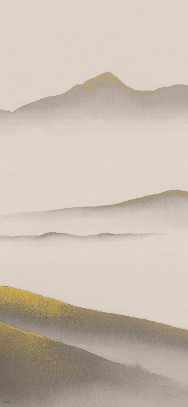 中式 山水 意境 水墨 云海 手绘 壁画...