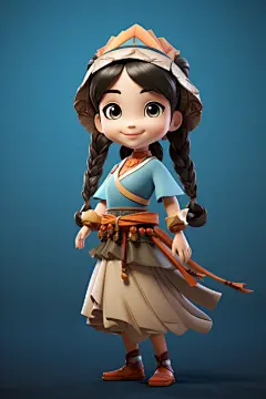 苗族少数民族孩童少女人物模型